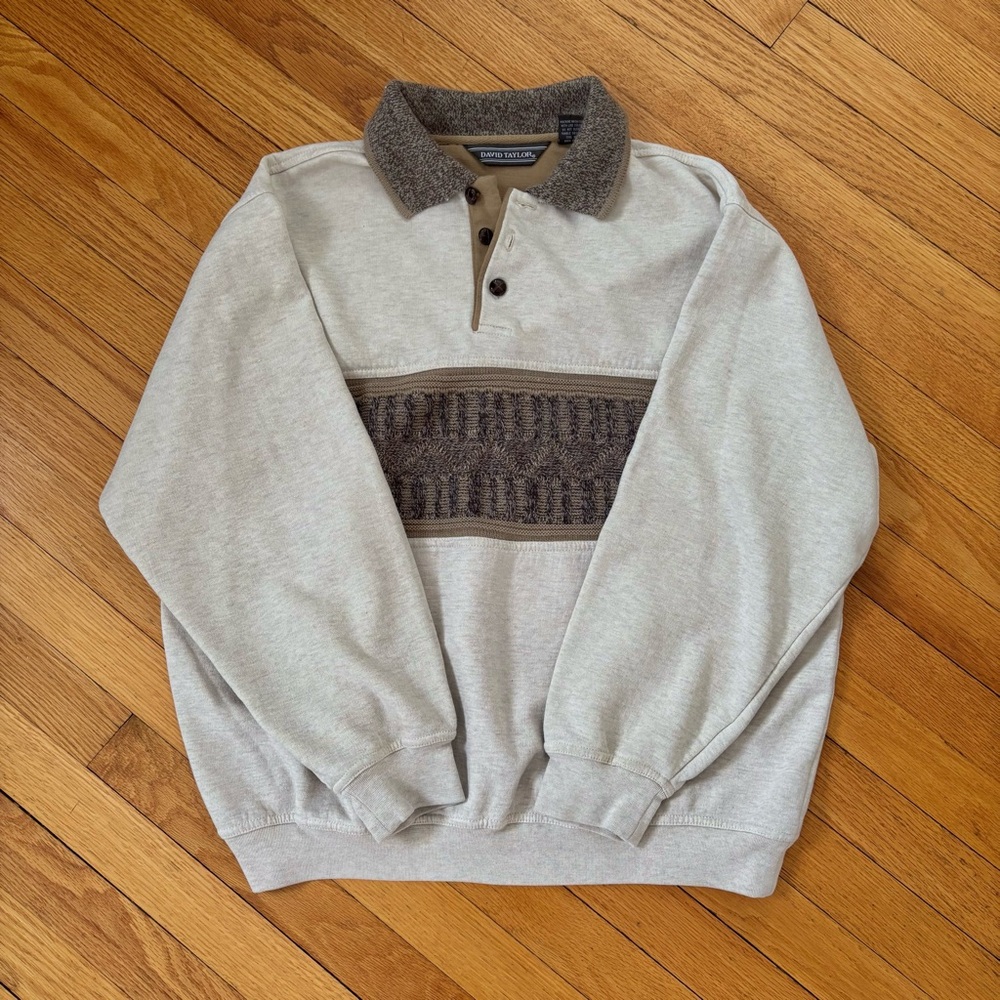 David Taylor Cream Button Crewneck